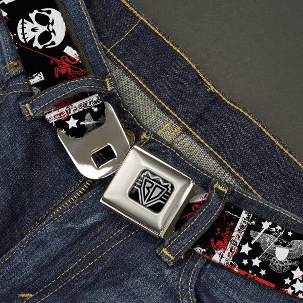 Buckle-Down BD Wings Logo CLOSE-UP Full Color Black Silver Seatbelt Belt - Graffiti Men's Webbing