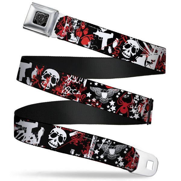Buckle-Down BD Wings Logo CLOSE-UP Full Color Black Silver Seatbelt Belt - Graffiti Men's Webbing