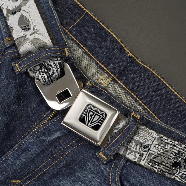 Buckle-Down BD Wings Logo CLOSE-UP Full Color Black Silver Seatbelt Belt - Gothic 1 Webbing