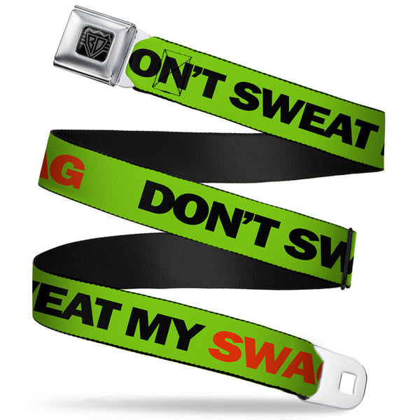 Buckle-Down BD Wings Logo CLOSE-UP Full Color Black Silver Seatbelt Belt - DON'T SWEAT MY SWAG Neon Green/Black/Red Webbing