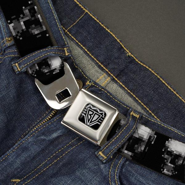 Buckle-Down BD Wings Logo CLOSE-UP Full Color Black Silver Seatbelt Belt - Dark Knight Webbing