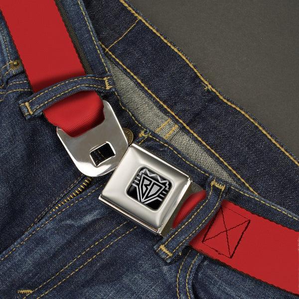 Buckle-Down BD Wings Logo CLOSE-UP Full Color Black Silver Seatbelt Belt - Christmas Red Webbing