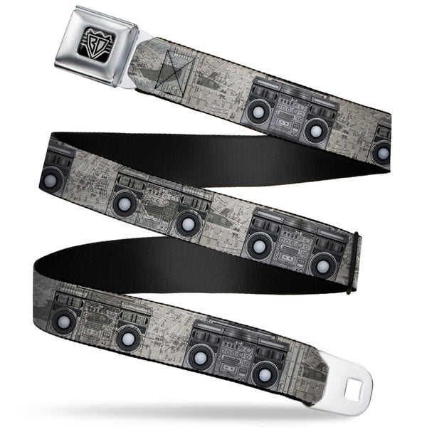 Buckle-Down BD Wings Logo CLOSE-UP Full Color Black Silver Seatbelt Belt - Boombox Webbing