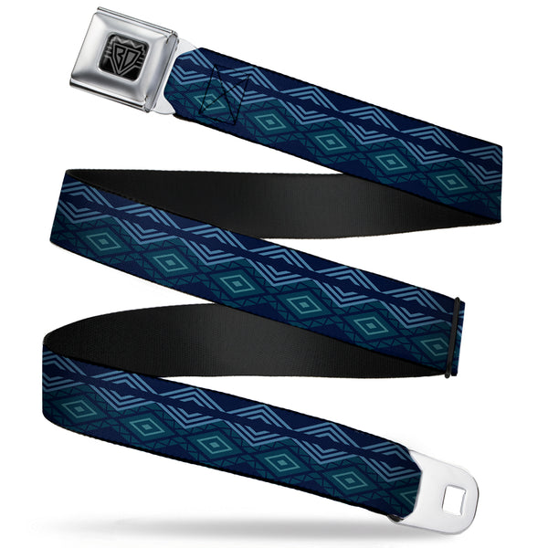Buckle-Down BD Wings Logo CLOSE-UP Full Color Black Silver Seatbelt Belt - Aztec3 Blues Webbing
