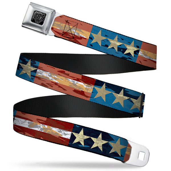 Buckle-Down BD Wings Logo CLOSE-UP Full Color Black Silver Seatbelt Belt - Americana Vintage Stars & Stripes Webbing