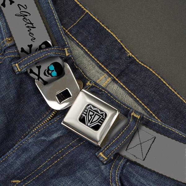 Buckle-Down BD Wings Logo CLOSE-UP Full Color Black Silver Seatbelt Belt - 2gether 4ever Skulls Webbing
