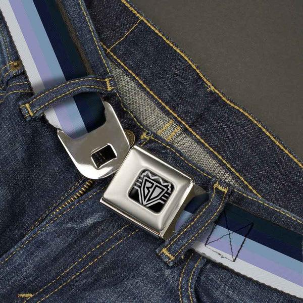 Buckle-Down BD Wings Logo CLOSE-UP Full Color Black Silver Seatbelt Belt - Spectrum Blue Webbing