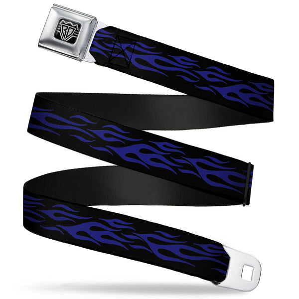 Buckle-Down BD Wings Logo CLOSE-UP Full Color Black Silver Seatbelt Belt - Flame Blue Webbing