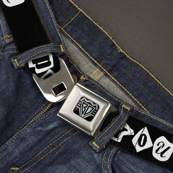 Buckle-Down BD Wings Logo CLOSE-UP Full Color Black Silver Seatbelt Belt - Punk You Black/White Webbing