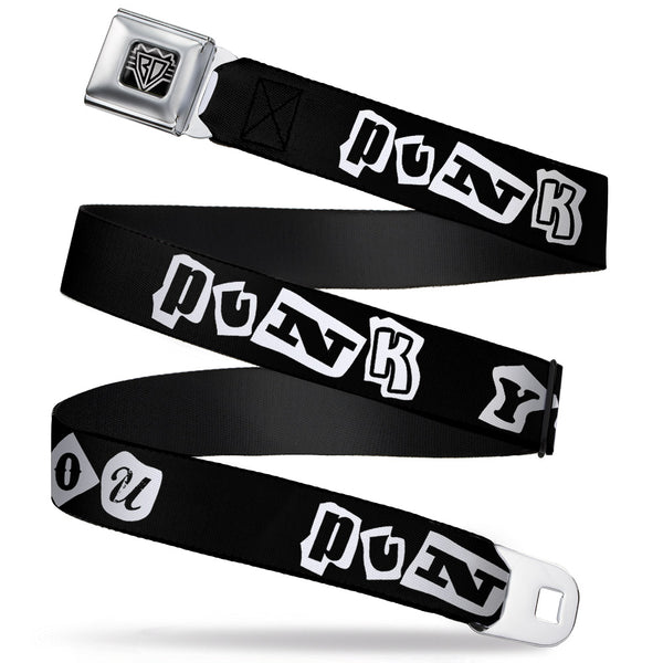Buckle-Down BD Wings Logo CLOSE-UP Full Color Black Silver Seatbelt Belt - Punk You Black/White Webbing