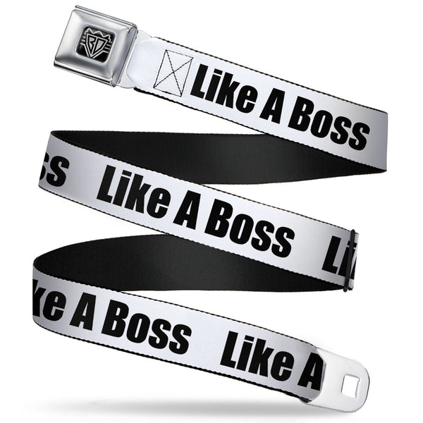 Buckle-Down BD Wings Logo CLOSE-UP Full Color Black Silver Seatbelt Belt - LIKE A BOSS White/Black Webbing