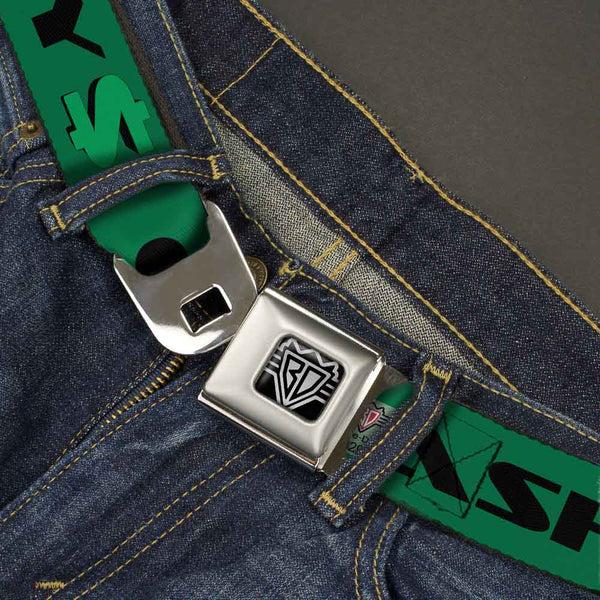 Buckle-Down BD Wings Logo CLOSE-UP Full Color Black Silver Seatbelt Belt - CASH MONEY $ Green/Black Webbing