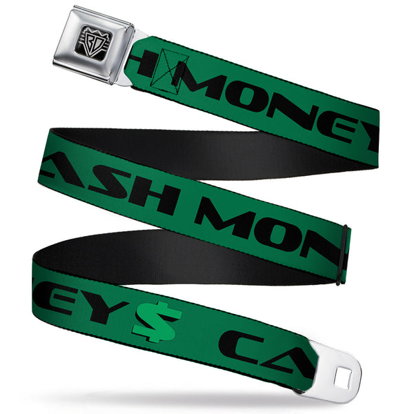 Buckle-Down BD Wings Logo CLOSE-UP Full Color Black Silver Seatbelt Belt - CASH MONEY $ Green/Black Webbing
