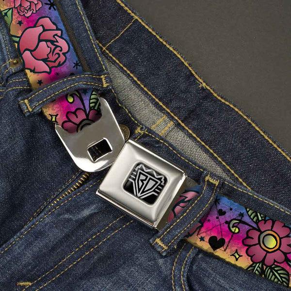 Buckle-Down BD Wings Logo CLOSE-UP Full Color Black Silver Seatbelt Belt - Love Love Purple Webbing