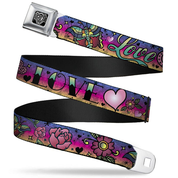 Buckle-Down BD Wings Logo CLOSE-UP Full Color Black Silver Seatbelt Belt - Love Love Purple Webbing