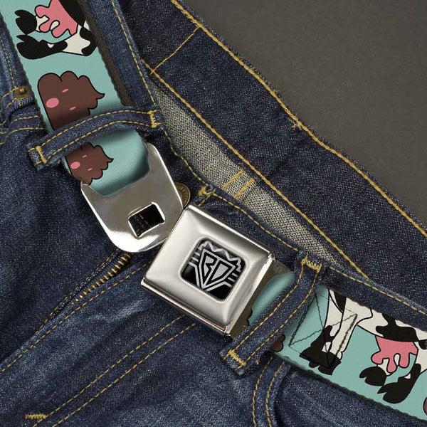 Buckle-Down BD Wings Logo CLOSE-UP Full Color Black Silver Seatbelt Belt - Cow Poops Color Webbing