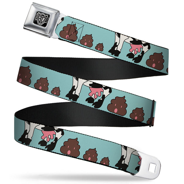 Buckle-Down BD Wings Logo CLOSE-UP Full Color Black Silver Seatbelt Belt - Cow Poops Color Webbing