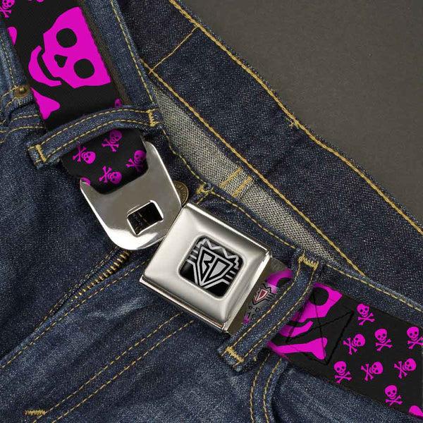 Buckle-Down BD Wings Logo CLOSE-UP Full Color Black Silver Seatbelt Belt - Skull W/Babies Black/Fuchsia Webbing