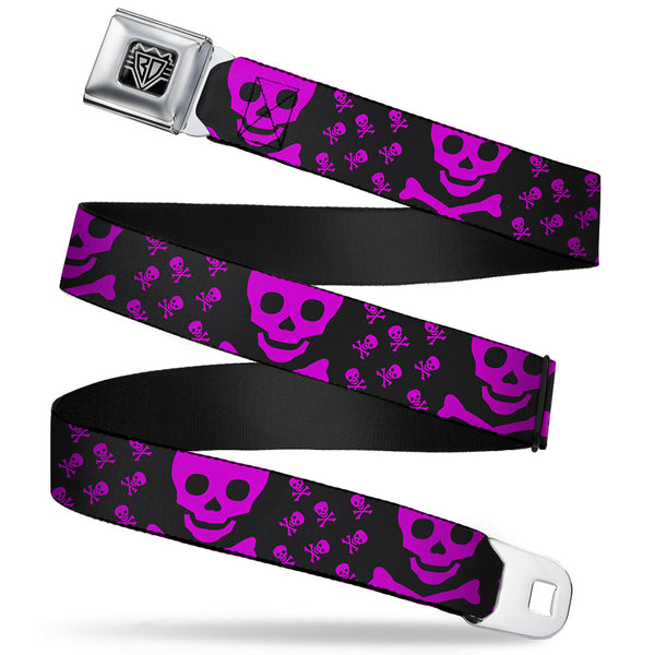 Buckle-Down BD Wings Logo CLOSE-UP Full Color Black Silver Seatbelt Belt - Skull w/Babies Black/Fuchsia Webbing