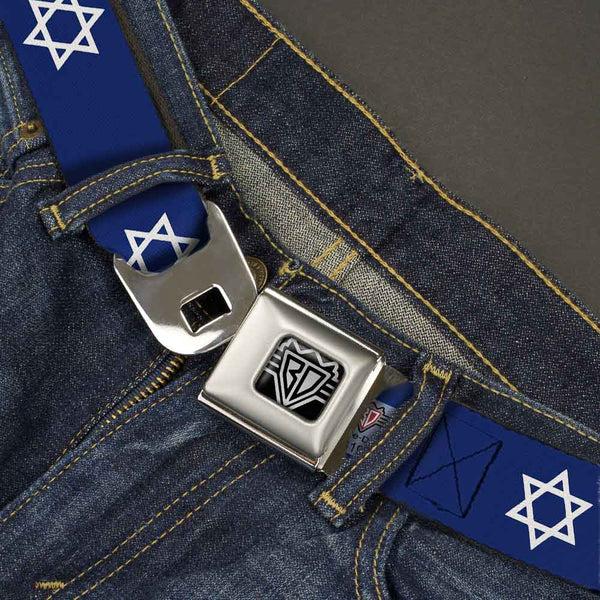 Buckle-Down BD Wings Logo CLOSE-UP Full Color Black Silver Seatbelt Belt - Star Of David Webbing