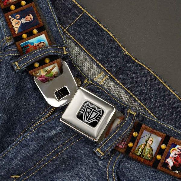 Buckle-Down BD Wings Logo CLOSE-UP Full Color Black Silver Seatbelt Belt - Saint Blocks Webbing