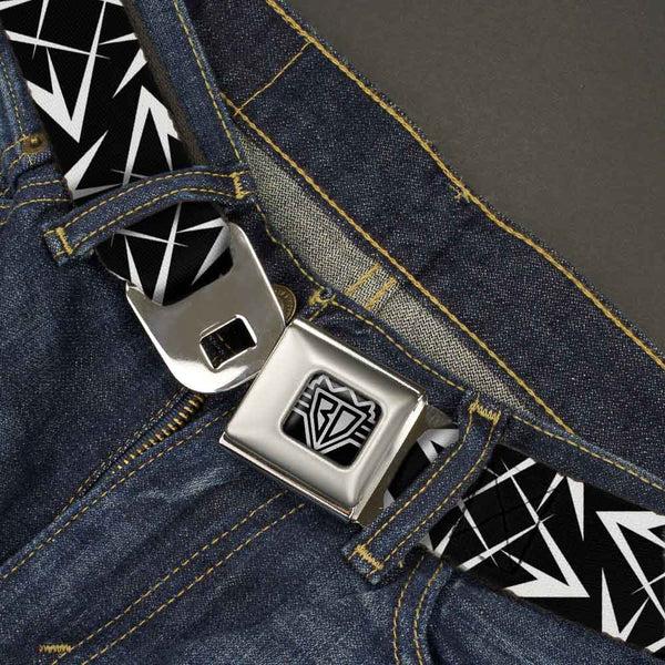 Buckle-Down BD Wings Logo CLOSE-UP Full Color Black Silver Seatbelt Belt - Spikes Scattered Black/White Webbing