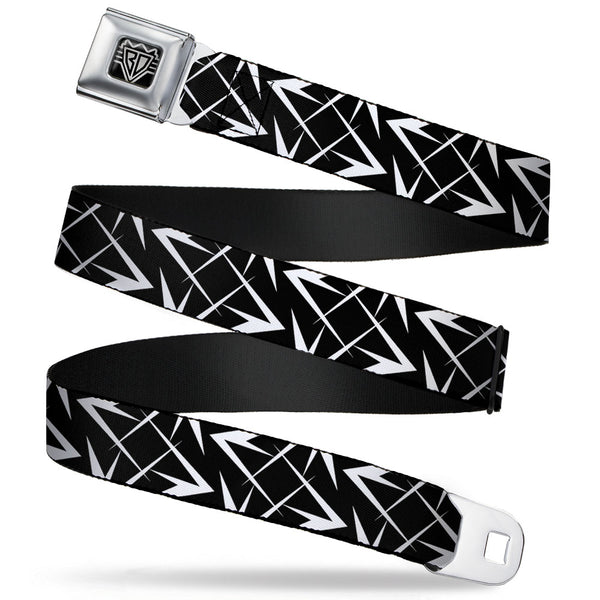 Buckle-Down BD Wings Logo CLOSE-UP Full Color Black Silver Seatbelt Belt - Spikes Scattered Black/White Webbing