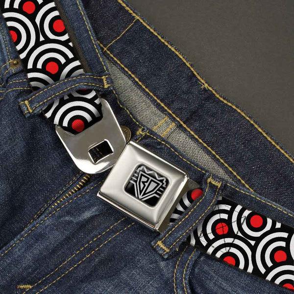 Buckle-Down BD Wings Logo CLOSE-UP Full Color Black Silver Seatbelt Belt - Bullseye Stacked Black/White/Red Webbing
