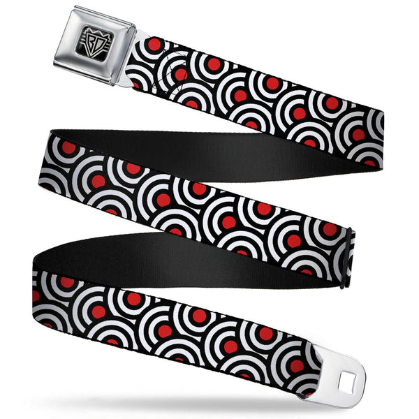 Buckle-Down BD Wings Logo CLOSE-UP Full Color Black Silver Seatbelt Belt - Bullseye Stacked Black/White/Red Webbing