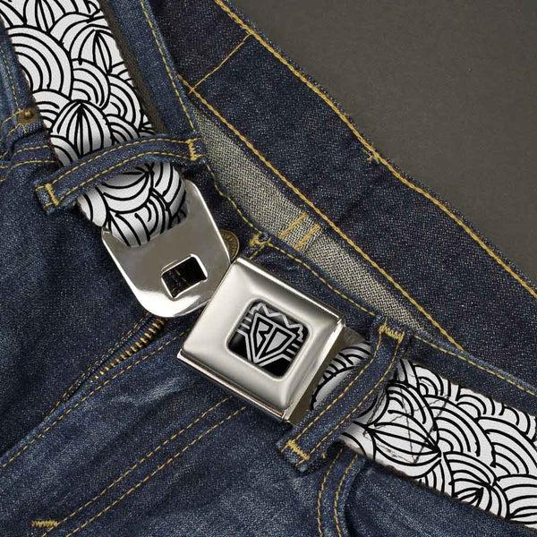 Buckle-Down BD Wings Logo CLOSE-UP Full Color Black Silver Seatbelt Belt - Doodle1 White/Black Webbing