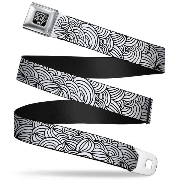 Buckle-Down BD Wings Logo CLOSE-UP Full Color Black Silver Seatbelt Belt - Doodle1 White/Black Webbing