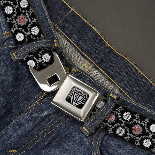 Buckle-Down BD Wings Logo CLOSE-UP Full Color Black Silver Seatbelt Belt - Tapestry 1 Black Webbing