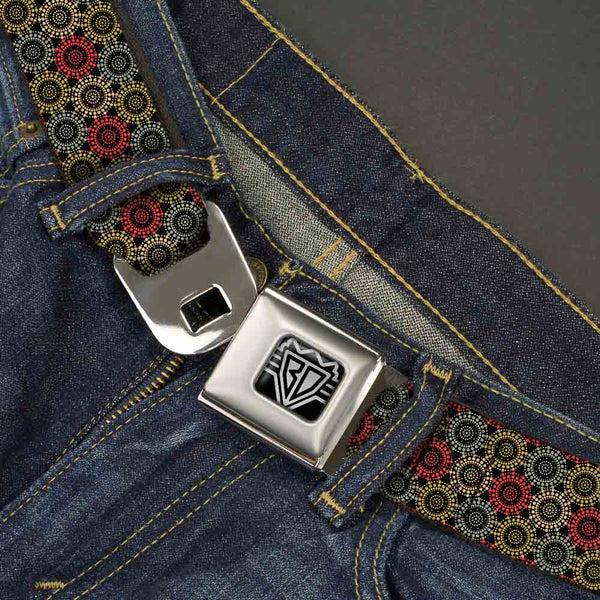 Buckle-Down BD Wings Logo CLOSE-UP Full Color Black Silver Seatbelt Belt - Aboriginal Black/Cream/Multi Color Webbing
