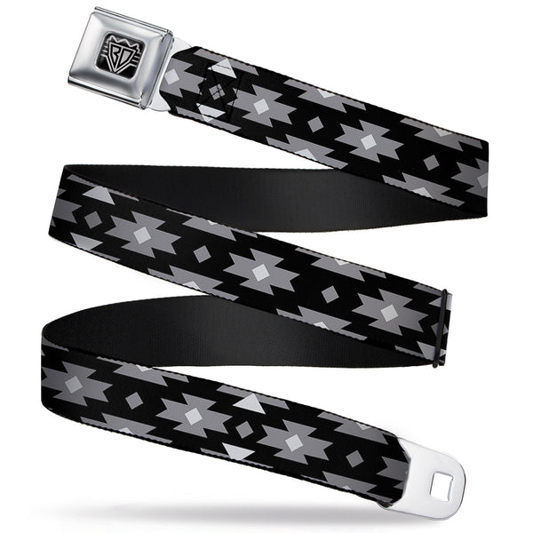 Buckle-Down BD Wings Logo CLOSE-UP Full Color Black Silver Seatbelt Belt - Navajo Gray/Black/Gray/White Webbing