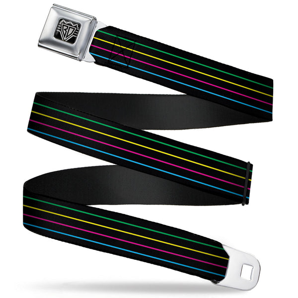Buckle-Down BD Wings Logo CLOSE-UP Full Color Black Silver Seatbelt Belt - Pinstripes Black/Multi Color Webbing