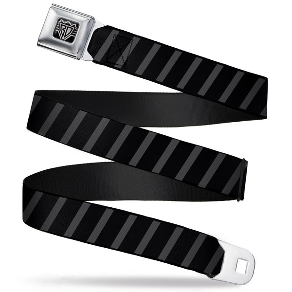 Buckle-Down BD Wings Logo CLOSE-UP Full Color Black Silver Seatbelt Belt - Diagonal Stripes Black/Gray Webbing