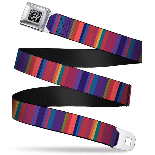 Buckle-Down BD Wings Logo CLOSE-UP Full Color Black Silver Seatbelt Belt - Lines Reds/Purples Webbing