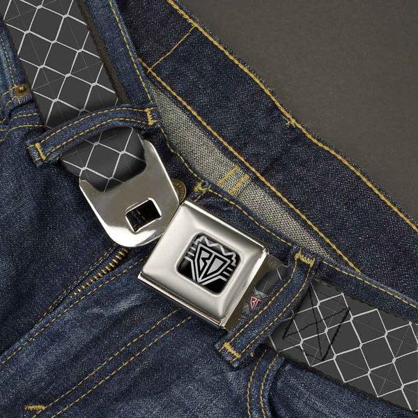 Buckle-Down BD Wings Logo CLOSE-UP Full Color Black Silver Seatbelt Belt - Chain Link Fence Grays Webbing