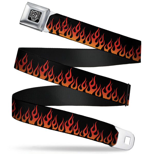 Buckle-Down BD Wings Logo CLOSE-UP Full Color Black Silver Seatbelt Belt - Flames Black/Orange/Red Webbing