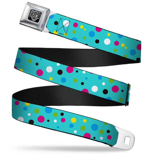 Buckle-Down BD Wings Logo CLOSE-UP Full Color Black Silver Seatbelt Belt - Dots Seafoam Green/Multi Pastel Webbing