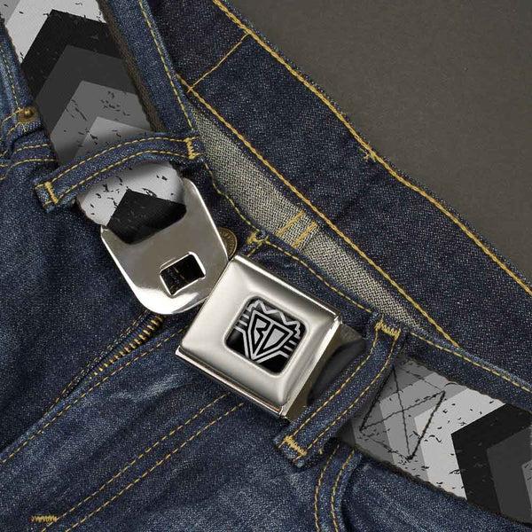Buckle-Down BD Wings Logo CLOSE-UP Full Color Black Silver Seatbelt Belt - Chevron Weathered Black/Grays Webbing