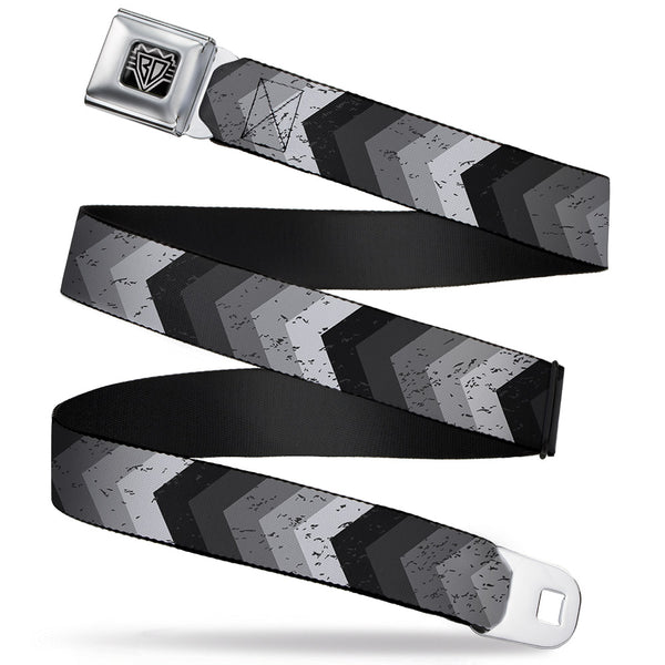 Buckle-Down BD Wings Logo CLOSE-UP Full Color Black Silver Seatbelt Belt - Chevron Weathered Black/Grays Webbing