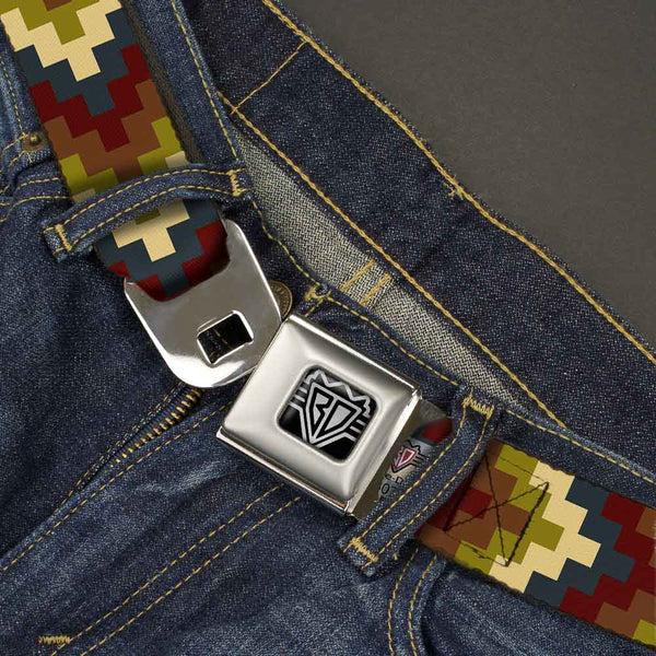 Buckle-Down BD Wings Logo CLOSE-UP Full Color Black Silver Seatbelt Belt - Geometric4 Tan/Blue/Wine/Brown/Olive Webbing