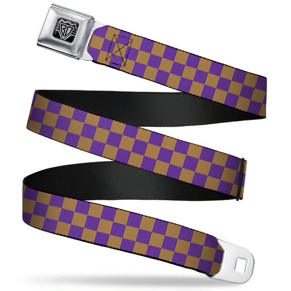 Buckle-Down BD Wings Logo CLOSE-UP Full Color Black Silver Seatbelt Belt - Checker Purple/Gold Webbing