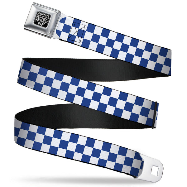 Buckle-Down BD Wings Logo CLOSE-UP Full Color Black Silver Seatbelt Belt - Checker BlueKU/White Webbing