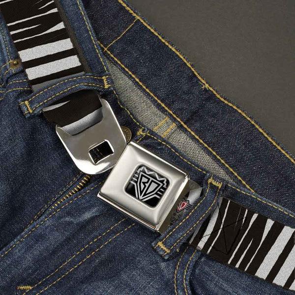 Buckle-Down BD Wings Logo CLOSE-UP Full Color Black Silver Seatbelt Belt - Zebra Webbing