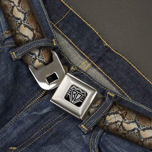 Buckle-Down BD Wings Logo CLOSE-UP Full Color Black Silver Seatbelt Belt - Snake Skin 4 Webbing