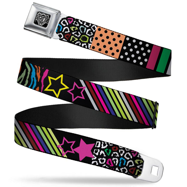 Buckle-Down BD Wings Logo CLOSE-UP Full Color Black Silver Seatbelt Belt - Animal Skins & Stripes 1 Webbing