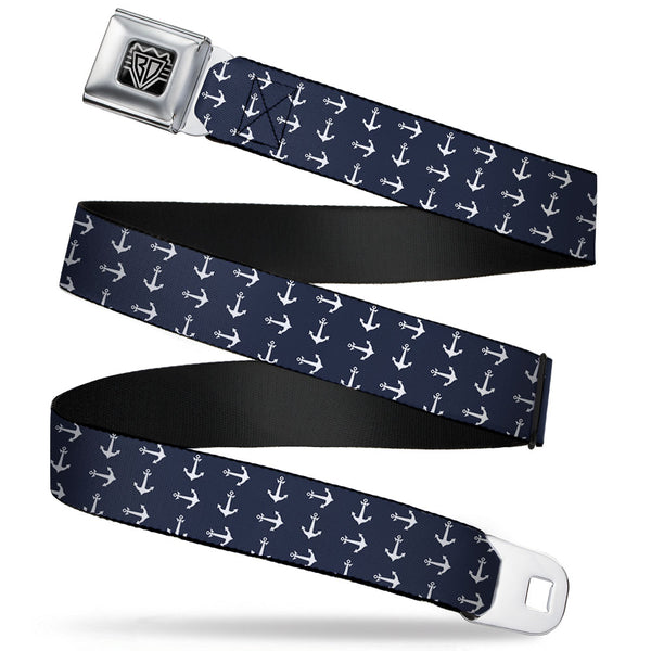 Buckle-Down BD Wings Logo CLOSE-UP Full Color Black Silver Seatbelt Belt - Anchors Navy/White Webbing