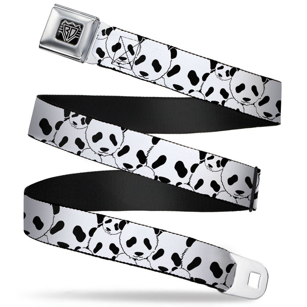 Buckle-Down BD Wings Logo CLOSE-UP Full Color Black Silver Seatbelt Belt - Panda Bear Stacked Webbing